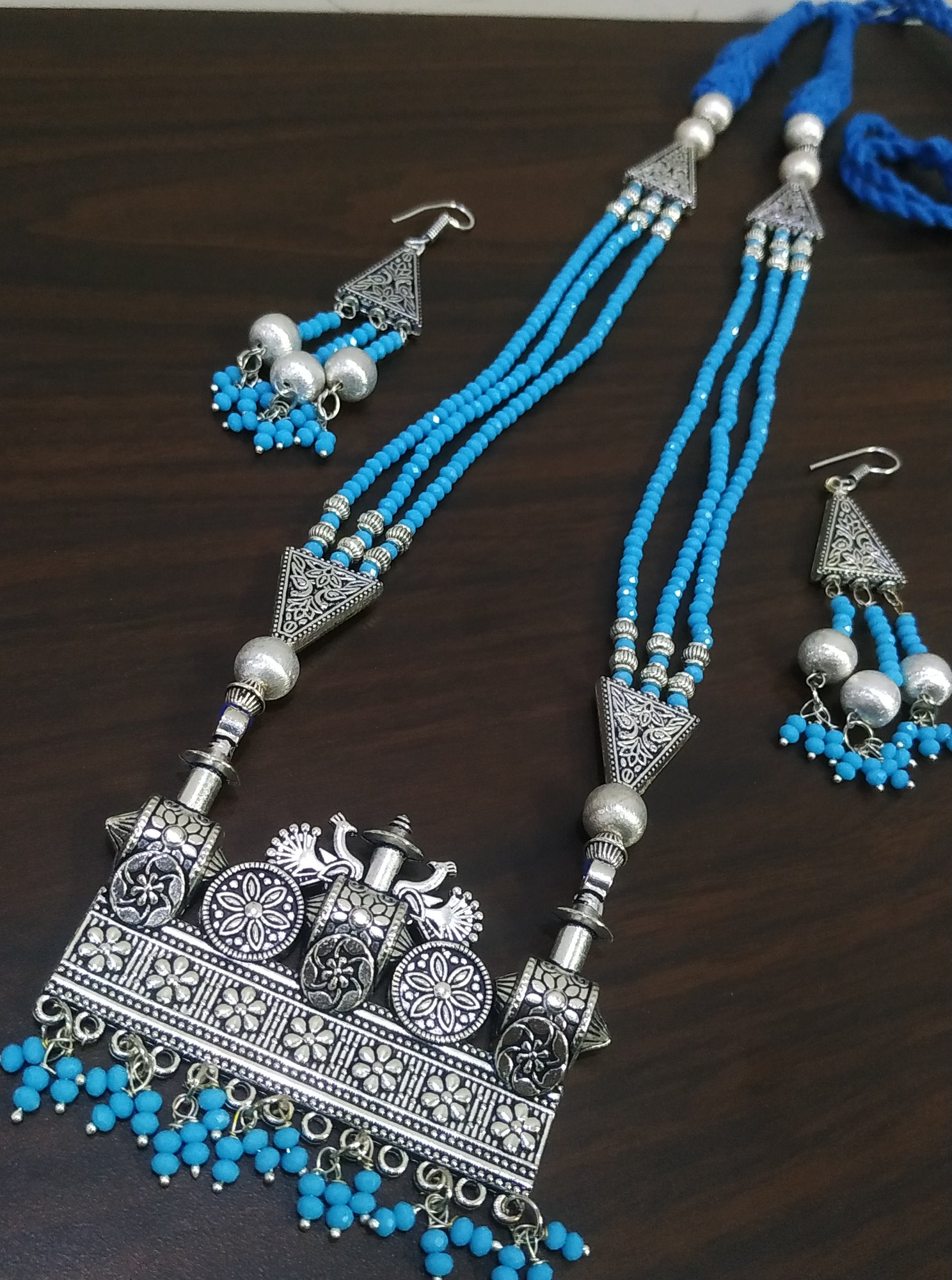 Exclusive Partywear Oxidised Zircon Cut Beads Necklace Set
