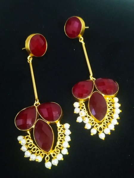Beautiful Jaipuri Stone Golden Earrings