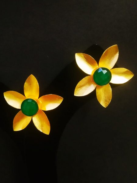 Fashionable Matt Golden Flower Stone Stud Earrings