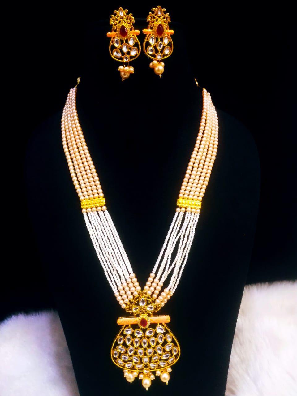 Trendy Jaipuri Kundan  Meena Brass Long Cut & Cheed Mala Set