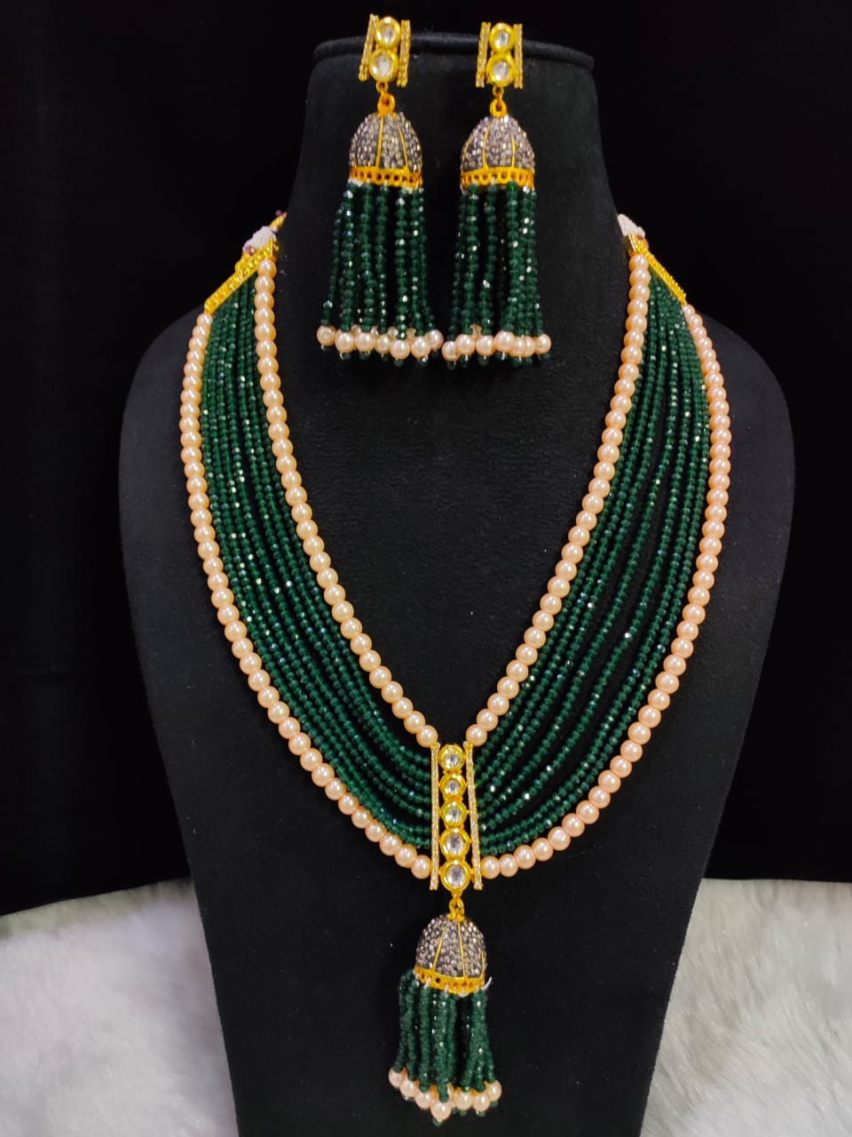 Extremely Jaipuri Cut Onyx Ad Necklace Mala Set