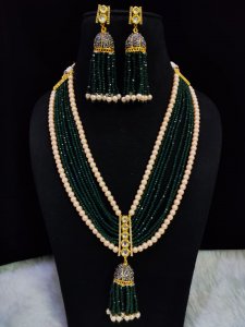 Extremely Jaipuri Cut Onyx Ad Necklace Mala Set