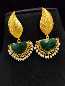 Fabulous Matt Golden Stone Jaipuri Leaf Dangler Earrings