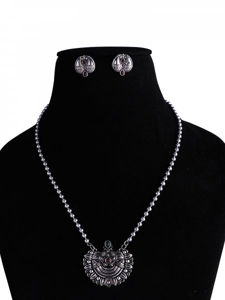 Oxidised Sliver Ball Chain Necklace Set