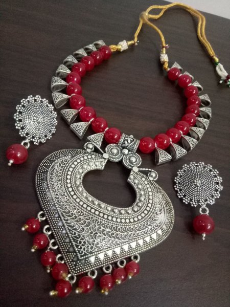Pretty Oxidised loop Necklace Set