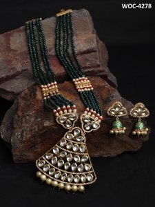 Kundan AD CZ Jaipuri Long Necklace Set