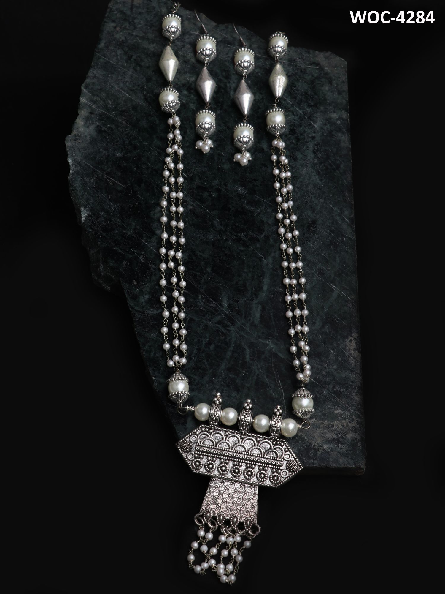Oxidised Chain Long Necklace Set