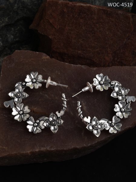 Oxidised flower hoop earrings