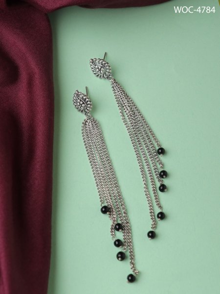 Oxidised long chain beaded earrings
