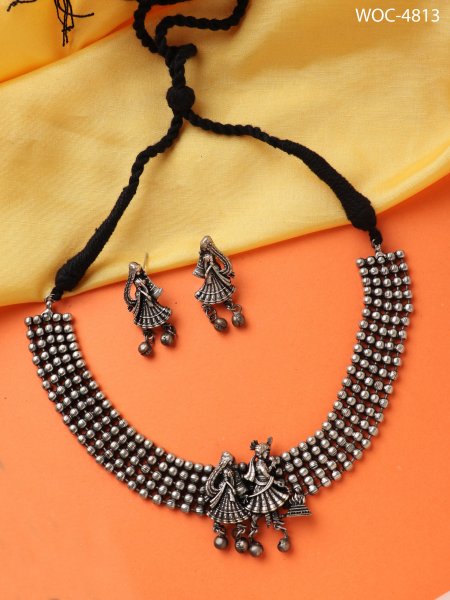 Silver lookalike baarat ball chain necklace set
