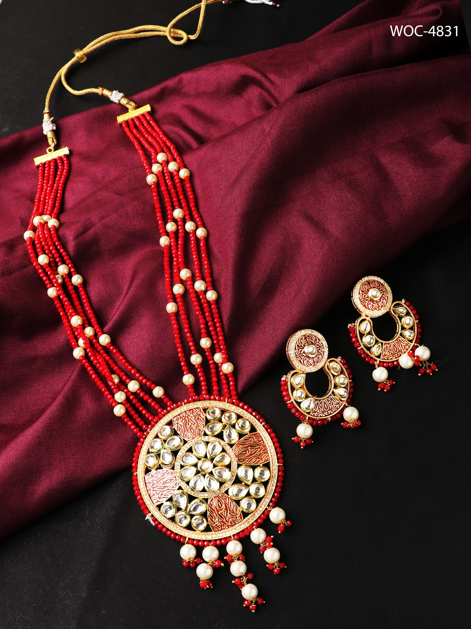 Kundan ad big round long necklace set