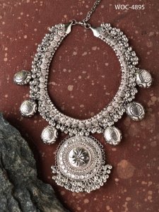 Oxidised heavy ghungroo necklace