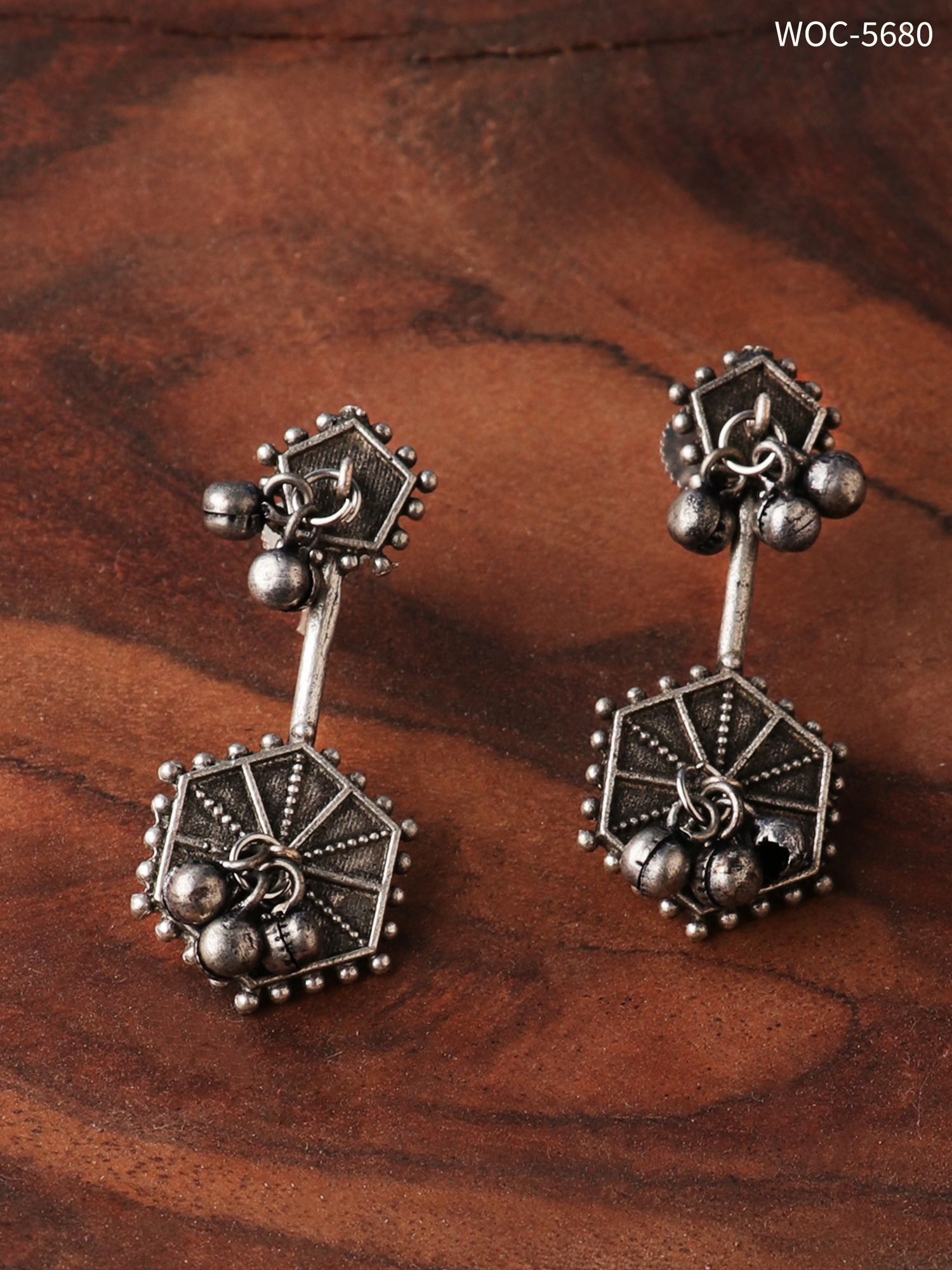 Silver lookalike ghungroo brass earrings