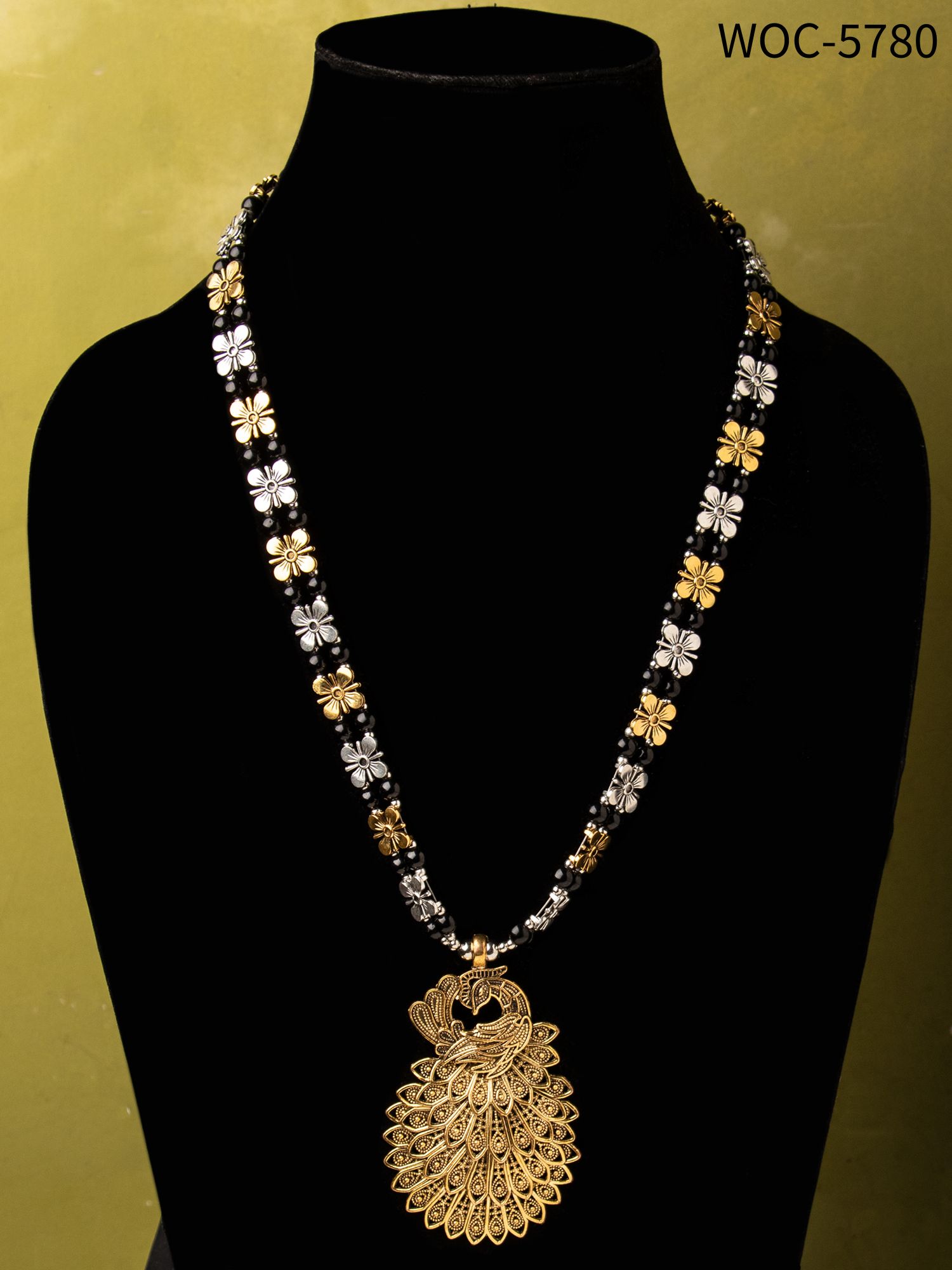 Golden dual tone peacock necklace