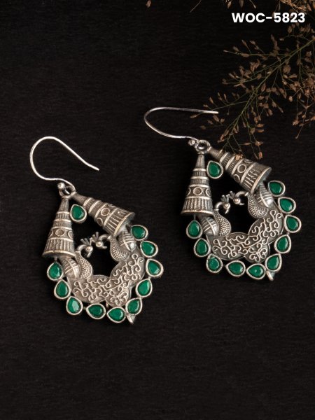 Silver lookalike peacock stone earrings