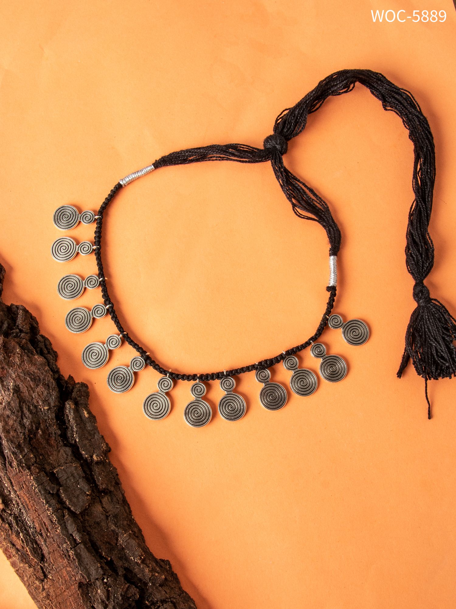Oxidised coin thread necklace